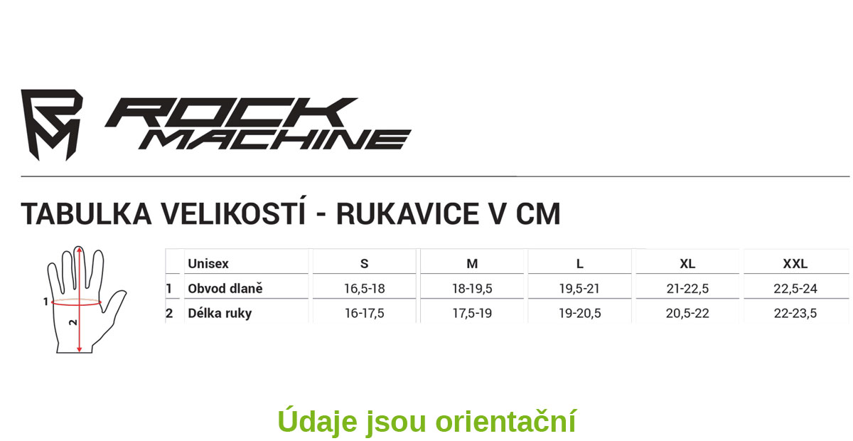 tabulka velikosti rock machine rukavice uni