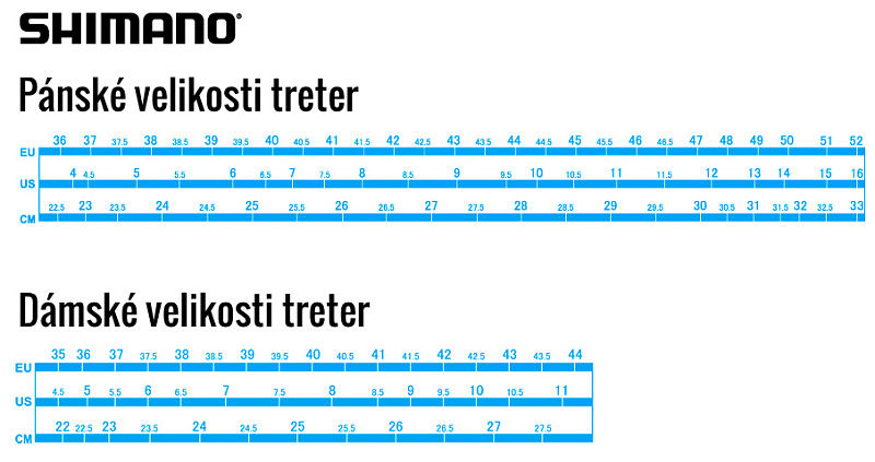 shimano tretry velikostni tabulka